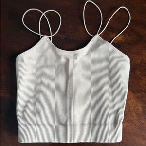 Chic Cream Ribbed Women's Crop Top